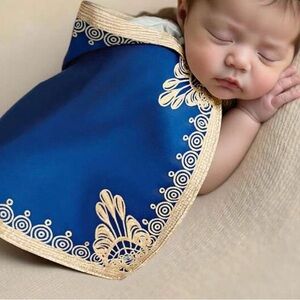 Newborn Baby Boy Cute Blue & Luxurious Gold Floral Pattern Photography Outfit